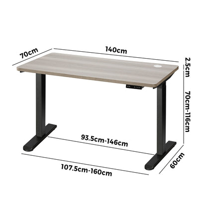Oikiture 140cm Electric Standing Desk Dual Motor Black &amp; Grey-Oak-Standing Desk-PEROZ Accessories