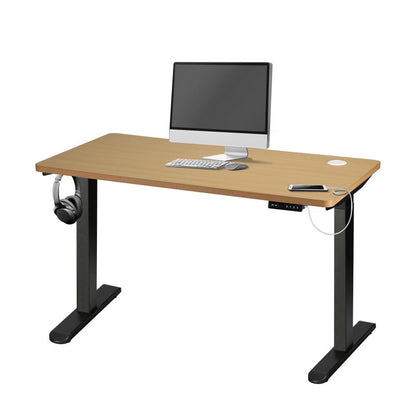 Oikiture Standing Desk Dual Motor Electric Height Adjustable Sit Stand Table - Black/Oak - 1400mm x 700mm-Standing Desks-PEROZ Accessories