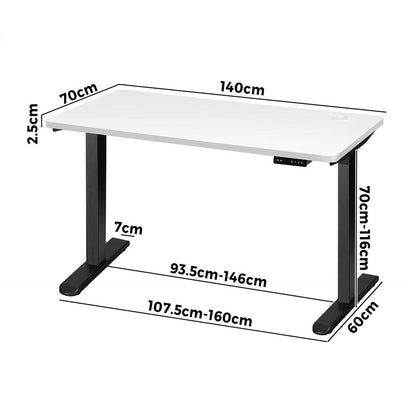 Oikiture Standing Desk Dual Motor Electric Height Adjustable Sit Stand Table - Black/White - 1400mm x 700mm-Office Desks-PEROZ Accessories