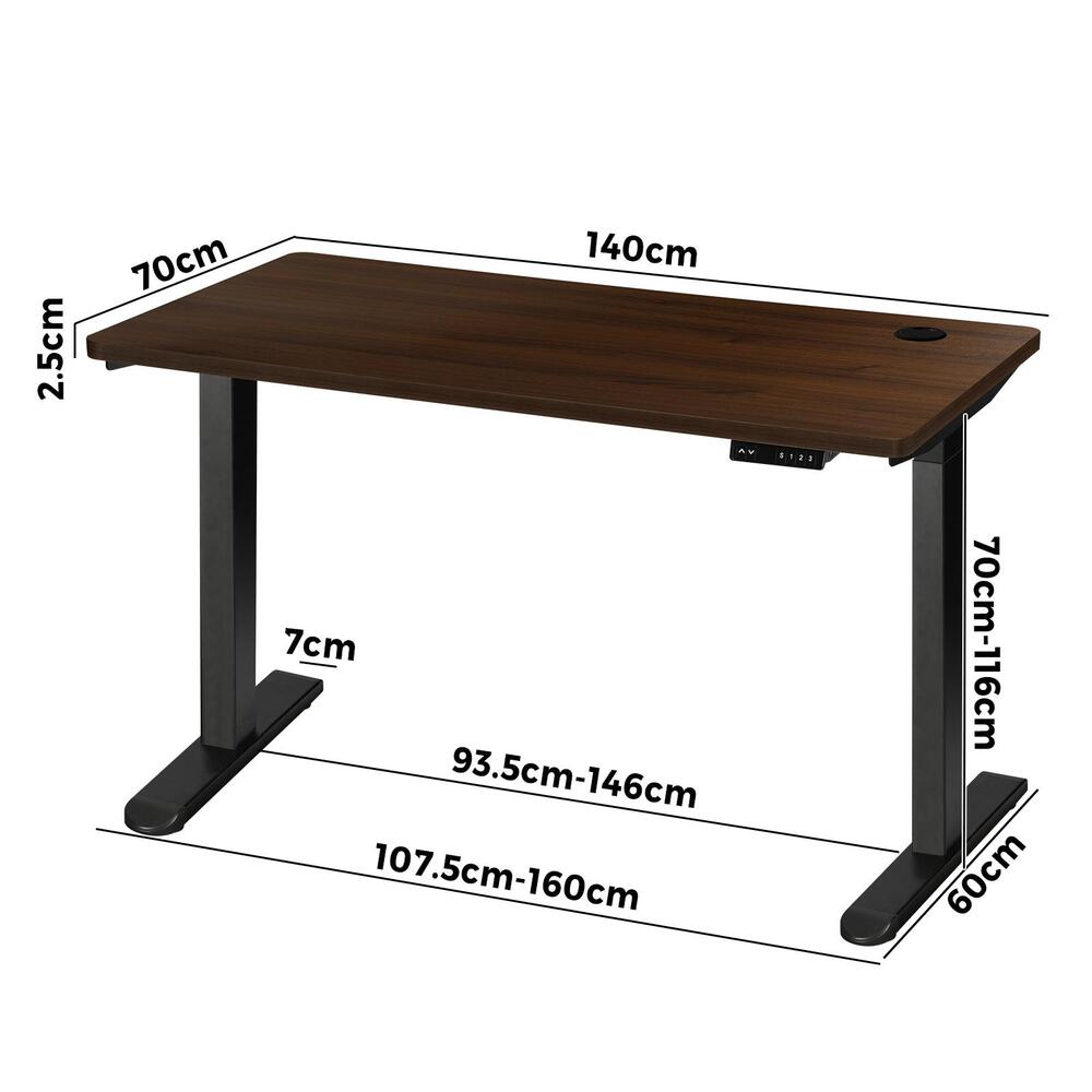 Oikiture Standing Desk Dual Motor Electric Height Adjustable Sit Stand Table - Black/Walnut - 1400mm x 700mm-Office Desks-PEROZ Accessories