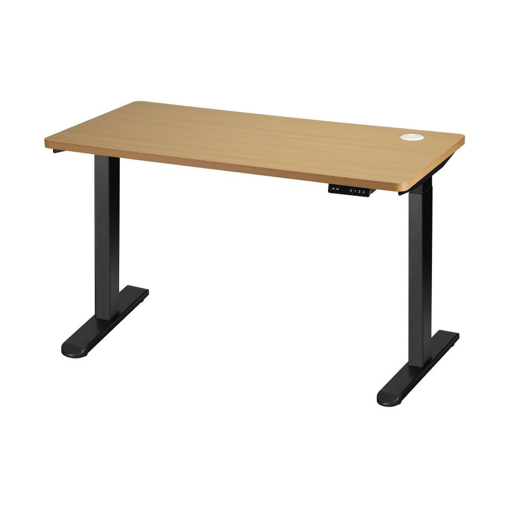 Oikiture Standing Desk Electric Height Adjustable Motorised Sit Stand Desk Rise - Black/Oak - 1500mm x 750mm-Standing Desks-PEROZ Accessories