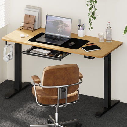 Oikiture 150cm Electric Standing Desk with Drawer Adjustable Black Oak-Standing Desk-PEROZ Accessories