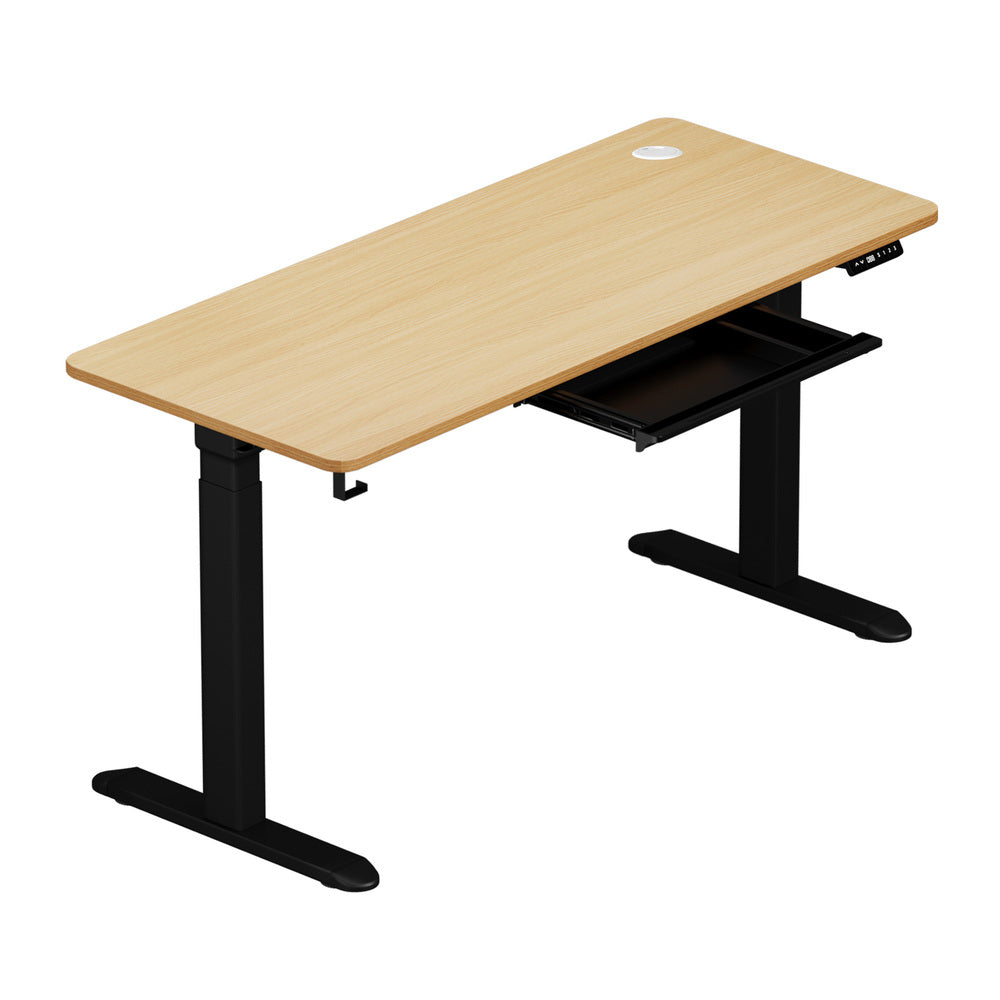 Oikiture 150cm Electric Standing Desk with Drawer Adjustable Black Oak-Standing Desk-PEROZ Accessories