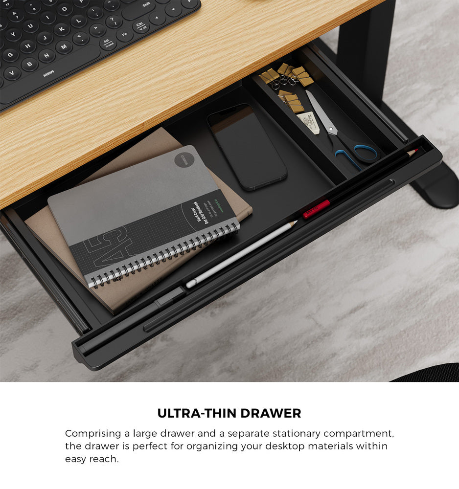 Oikiture 150cm Electric Standing Desk with Drawer Adjustable Black Oak-Standing Desk-PEROZ Accessories