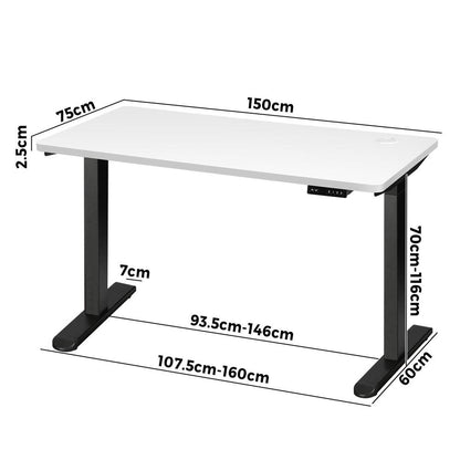 Oikiture Standing Desk Dual Motor 150cm Black&amp;White-Standing Desks-PEROZ Accessories