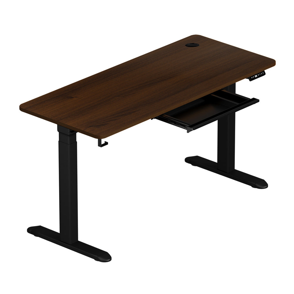 Oikiture 150cm Electric Standing Desk with Drawer Adjustable Black Walnut-Standing Desk-PEROZ Accessories