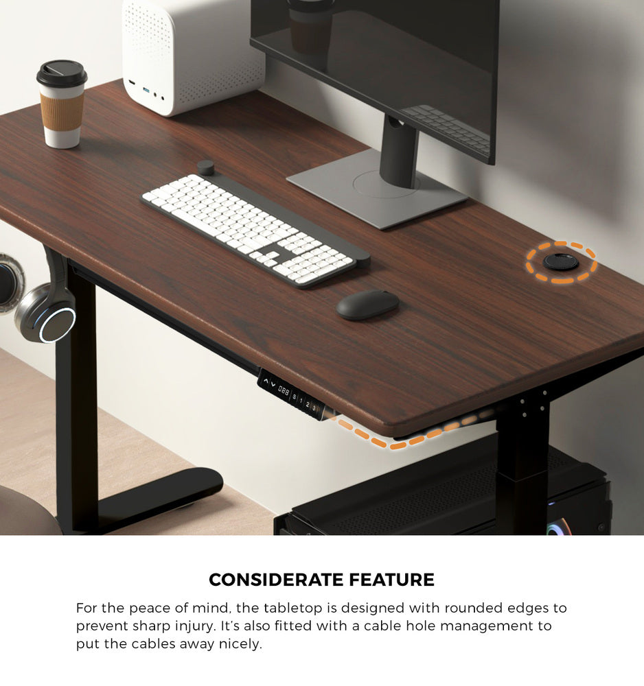 Oikiture 150cm Electric Standing Desk with Drawer Adjustable Black Walnut-Standing Desk-PEROZ Accessories