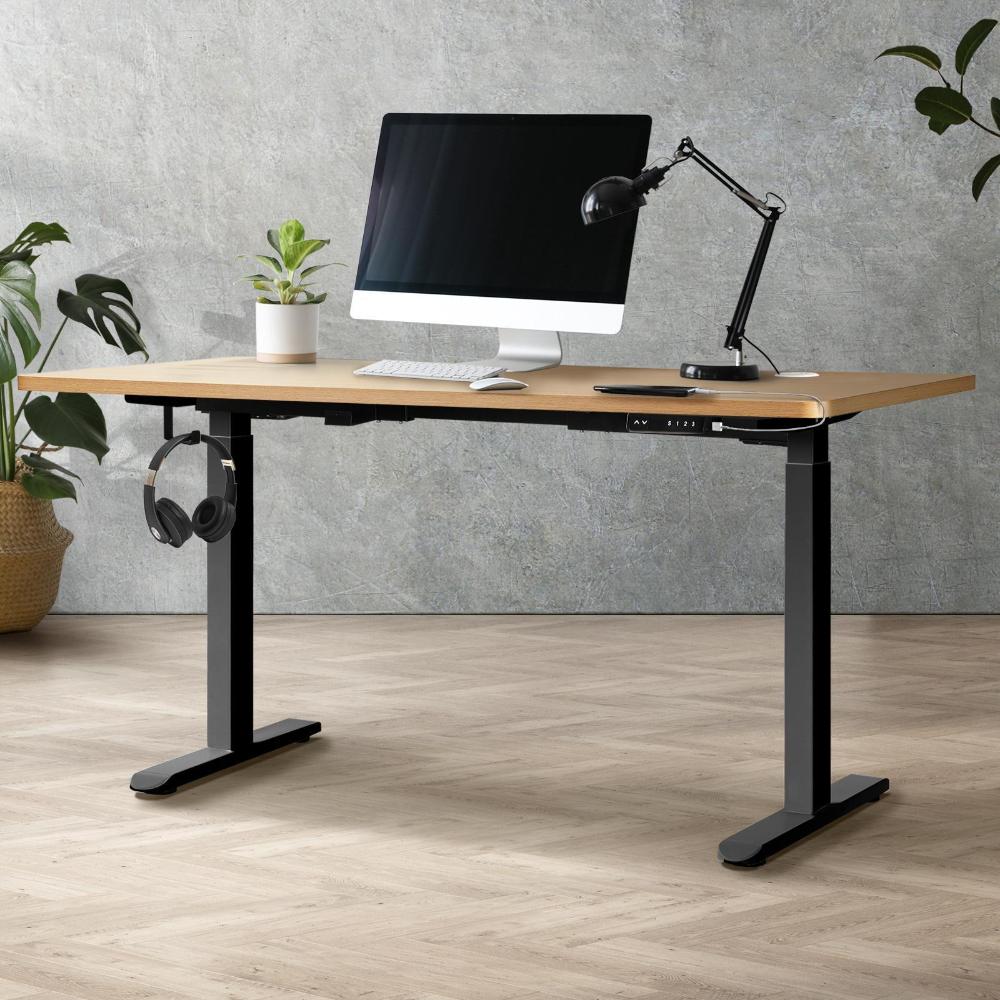 OIKITURE Ergonomic Sit Stand Desk 28&quot;-45&quot; Electric Standing Desk Home Office Computer Workstation Height Adjustable Desk 160cm Length Black and WN-Standing Desk-PEROZ Accessories