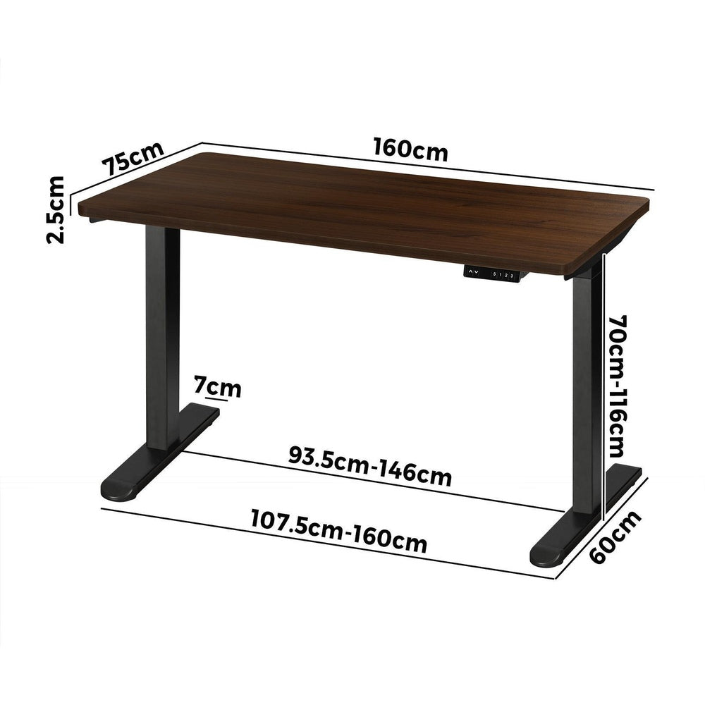 OIKITURE Ergonomic Sit Stand Desk 28&quot;-45&quot; Electric Standing Desk Home Office Computer Workstation Height Adjustable Desk 160cm Length Black and Walnut-Office Desks-PEROZ Accessories