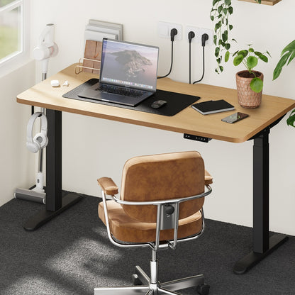 Oikiture Standing Desk Wireless Charging Dual Motor 140CM Black &amp; Oak-Standing Desk-PEROZ Accessories