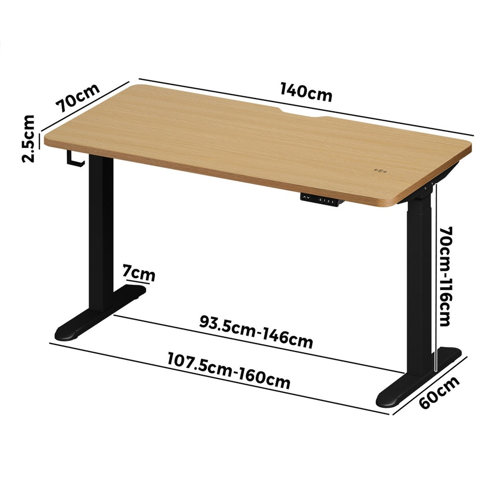 Oikiture Standing Desk Wireless Charging Dual Motor 140CM Black &amp; Oak