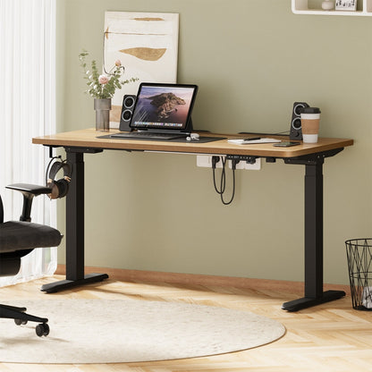 Oikiture Standing Desk Wireless Charging Dual Motor 140CM Black &amp; Oak-Standing Desk-PEROZ Accessories