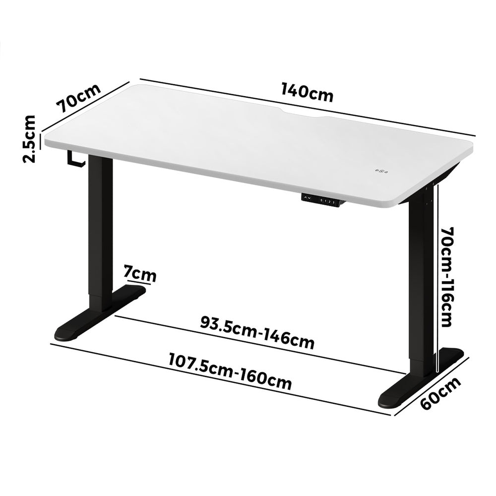 Oikiture Standing Desk Wireless Charging Dual Motor 140CM Black &amp; White-Standing Desk-PEROZ Accessories