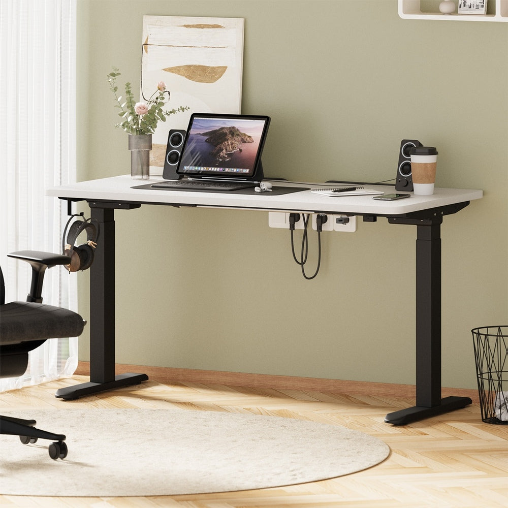 Oikiture Standing Desk Wireless Charging Dual Motor 140CM Black &amp; White