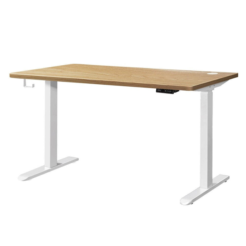 Oikiture Standing Desk Dual Motor Electric Height Adjustable Sit Stand Table - White/Oak - 1200mm x 600mm-Office Desks-PEROZ Accessories