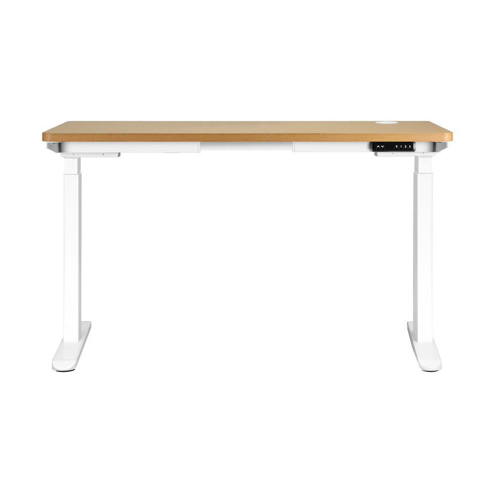 Oikiture Standing Desk Dual Motor Electric Height Adjustable Sit Stand Table - White/Oak - 1200mm x 600mm-Office Desks-PEROZ Accessories