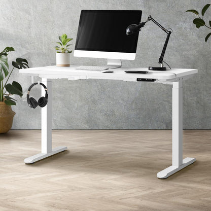 Oikiture Standing Desk Dual Motor Electric Height Adjustable Sit Stand Table - White/White - 1200mm x 600mm-Standing Desks-PEROZ Accessories