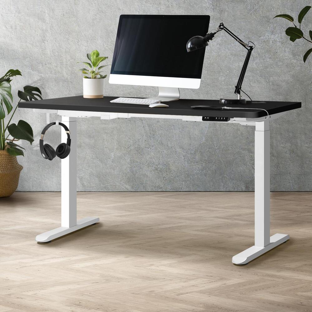 Oikiture Standing Desk Dual Motor Electric Height Adjustable Sit Stand Table - White/Black - 1400mm x 700mm-Office Desks-PEROZ Accessories