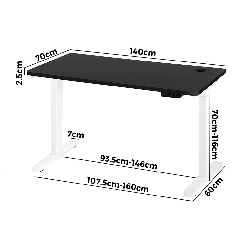 Oikiture Standing Desk Dual Motor Electric Height Adjustable Sit Stand Table - White/Black - 1400mm x 700mm-Office Desks-PEROZ Accessories