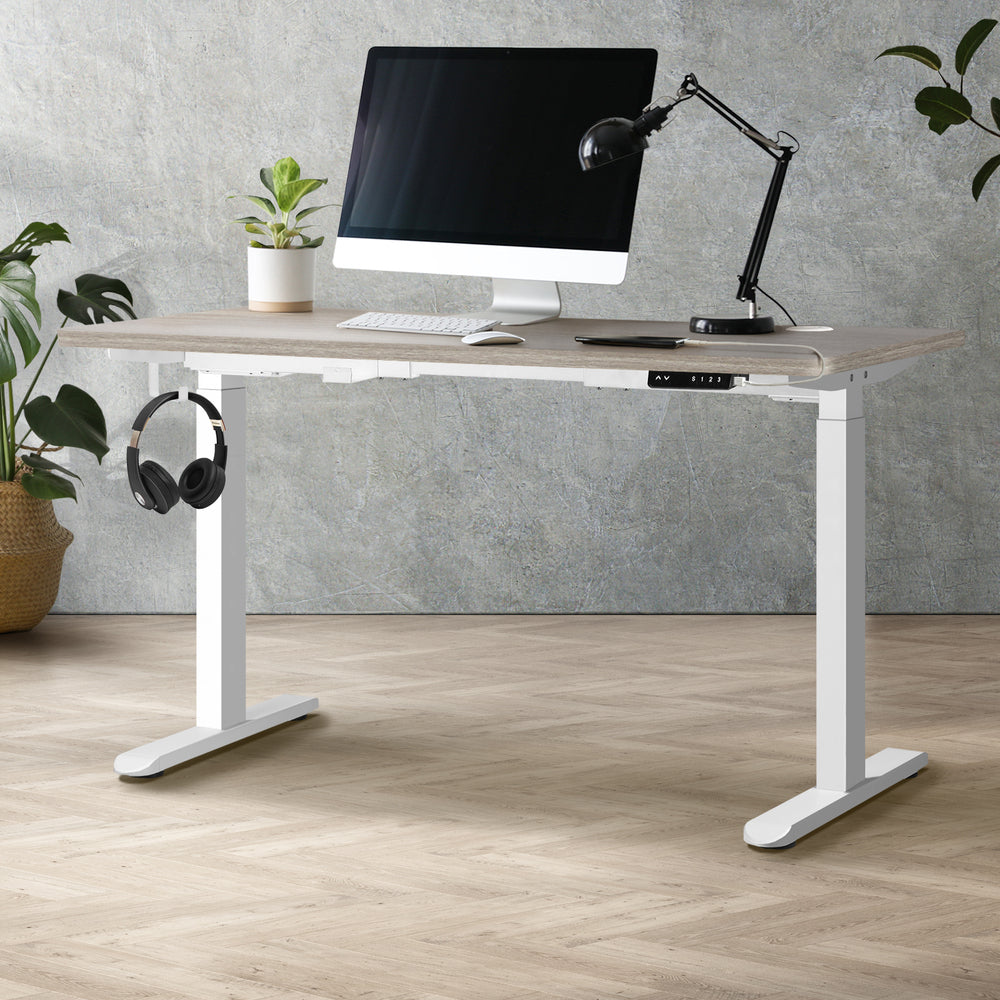 Oikiture 140cm Electric Standing Desk Dual Motor White &amp; Grey-Oak-Standing Desk-PEROZ Accessories