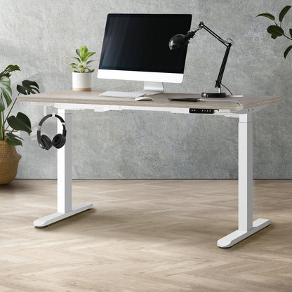 Oikiture 140cm Electric Standing Desk Dual Motor White &amp; Grey-Oak-Standing Desk-PEROZ Accessories