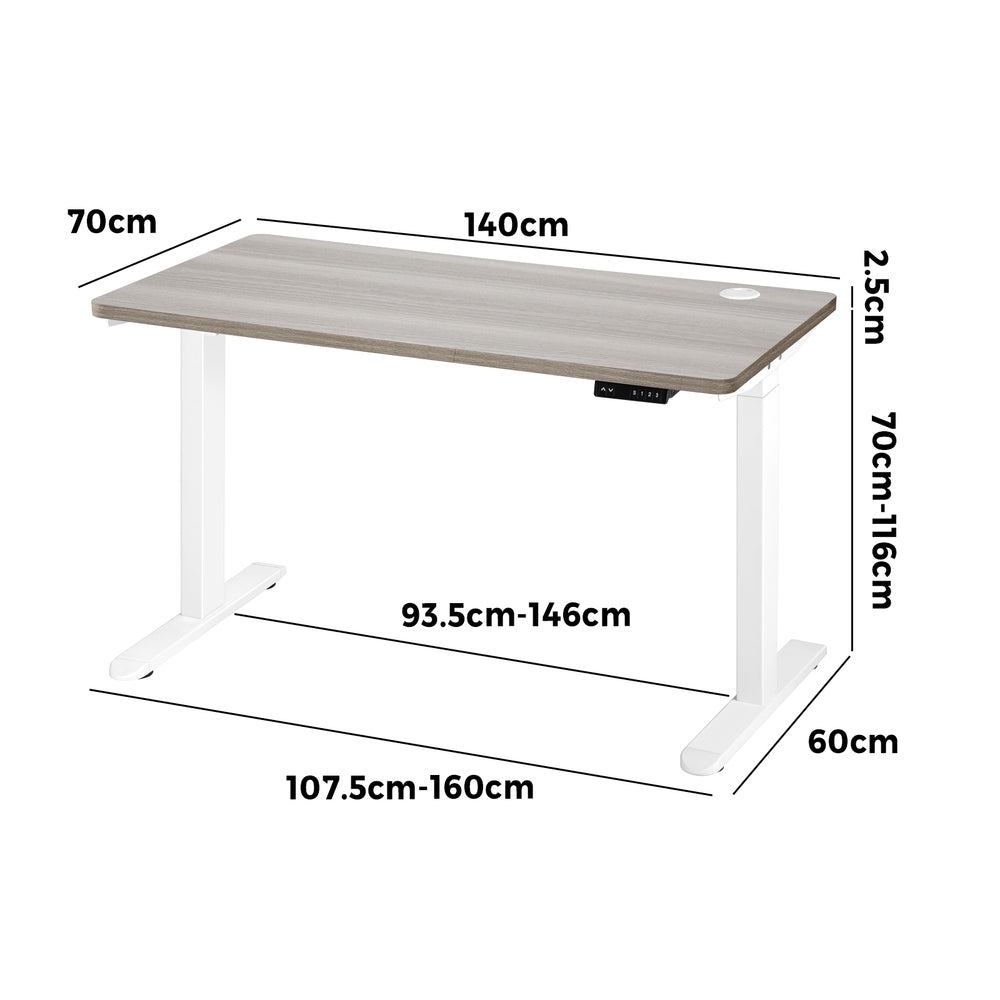 Oikiture 140cm Electric Standing Desk Dual Motor White &amp; Grey-Oak-Standing Desk-PEROZ Accessories