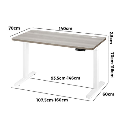 Oikiture 140cm Electric Standing Desk Dual Motor White &amp; Grey-Oak-Standing Desk-PEROZ Accessories