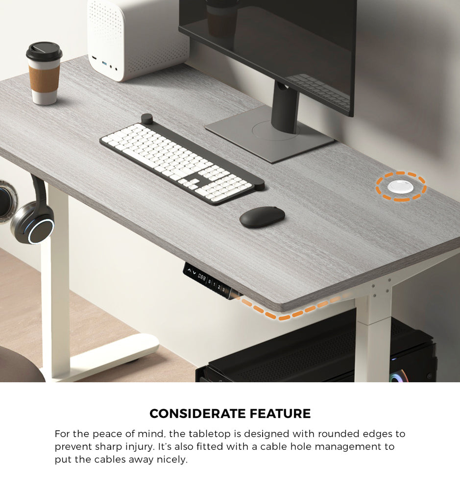 Oikiture 140cm Electric Standing Desk Dual Motor White &amp; Grey-Oak