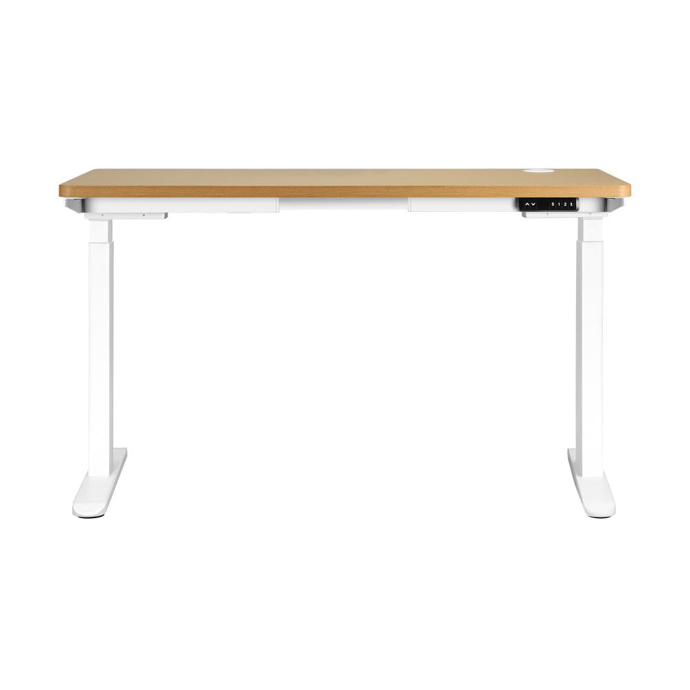 Oikiture Standing Desk Dual Motor Electric Height Adjustable Sit Stand Table - White/Oak - 1400mm x 700mm-Standing Desks-PEROZ Accessories
