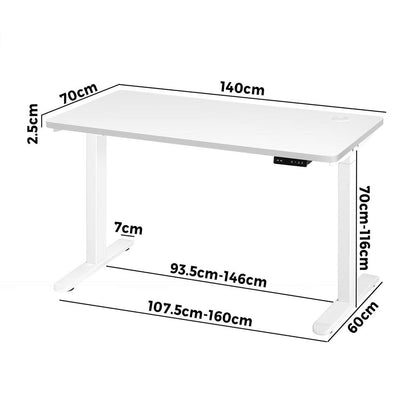 Oikiture Standing Desk Dual Motor Electric Height Adjustable Sit Stand Table - White/White - 1400mm x 700mm-Office Desks-PEROZ Accessories