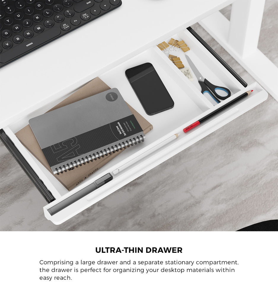 Oikiture 140cm Electric Standing Desk with Drawer Adjustable White-Standing Desk-PEROZ Accessories