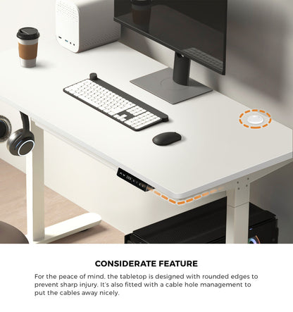 Oikiture 140cm Electric Standing Desk with Drawer Adjustable White-Standing Desk-PEROZ Accessories