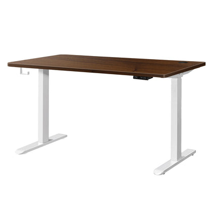 Oikiture Standing Desk Dual Motor Electric Height Adjustable Sit Stand Table - White/Walnut - 1400mm x 700mm-Office Desks-PEROZ Accessories