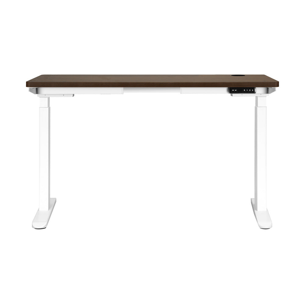 Oikiture Standing Desk Dual Motor Electric Height Adjustable Sit Stand Table - White/Walnut - 1400mm x 700mm-Office Desks-PEROZ Accessories