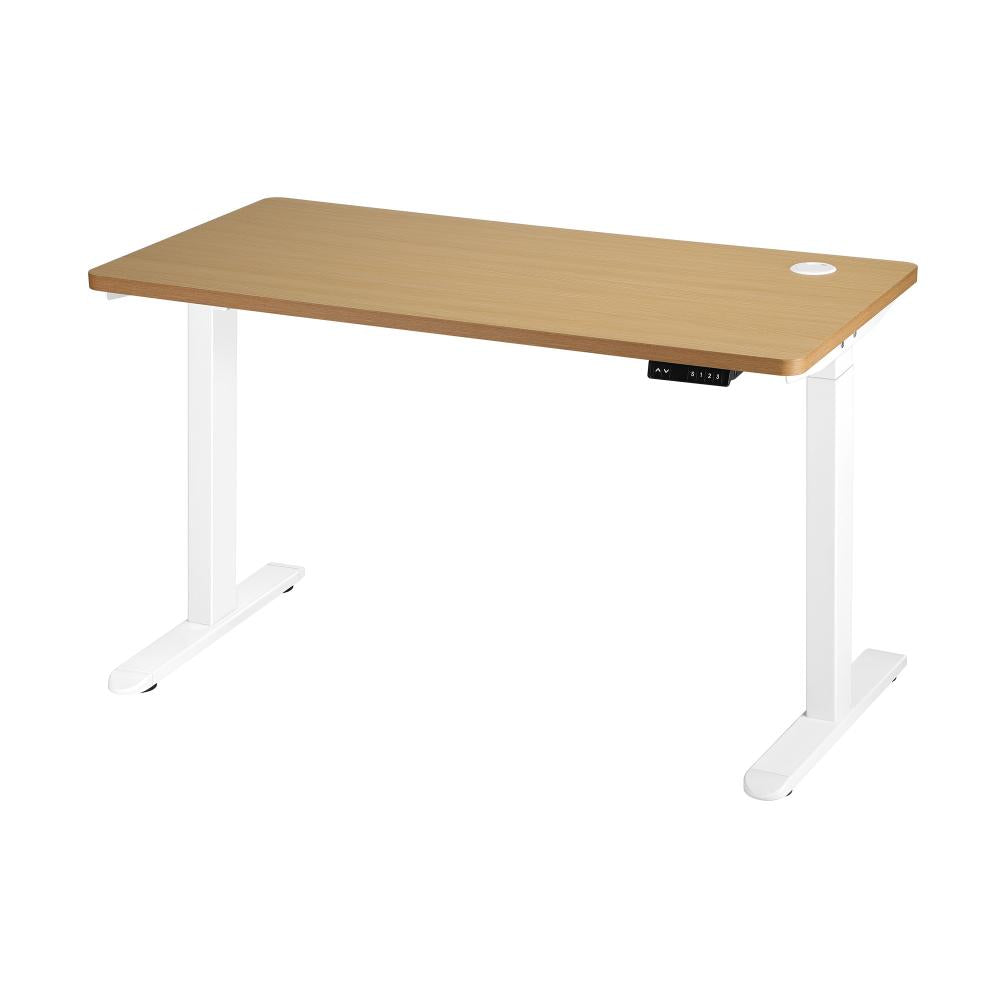 Oikiture Standing Desk Electric Height Adjustable Motorised Sit Stand Desk Rise - White/Oak - 1500mm x 750mm-Standing Desks-PEROZ Accessories