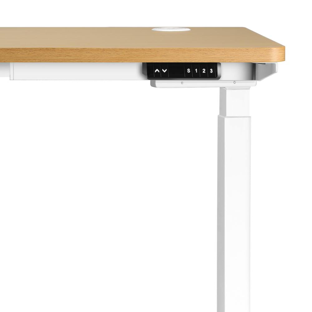 Oikiture Standing Desk Electric Height Adjustable Motorised Sit Stand Desk Rise - White/Oak - 1500mm x 750mm-Standing Desks-PEROZ Accessories