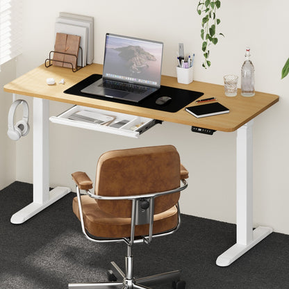 Oikiture 150cm Electric Standing Desk with Drawer Adjustable White Oak-Standing Desk-PEROZ Accessories