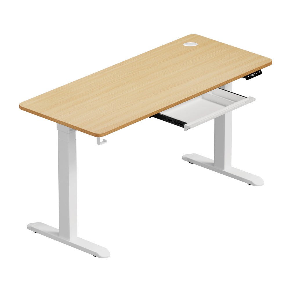 Oikiture 150cm Electric Standing Desk with Drawer Adjustable White Oak-Standing Desk-PEROZ Accessories
