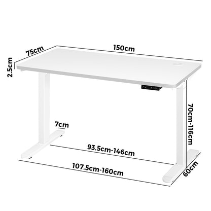 Oikiture Standing Desk Dual Motor Adjustable 150cm White-Standing Desks-PEROZ Accessories