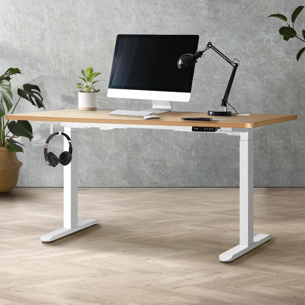 OIKITURE Ergonomic Sit Stand Desk 28&quot;-45&quot; Electric Standing Desk Home Office Computer Workstation Height Adjustable Desk 160cm Length White and WN-Standing Desk-PEROZ Accessories