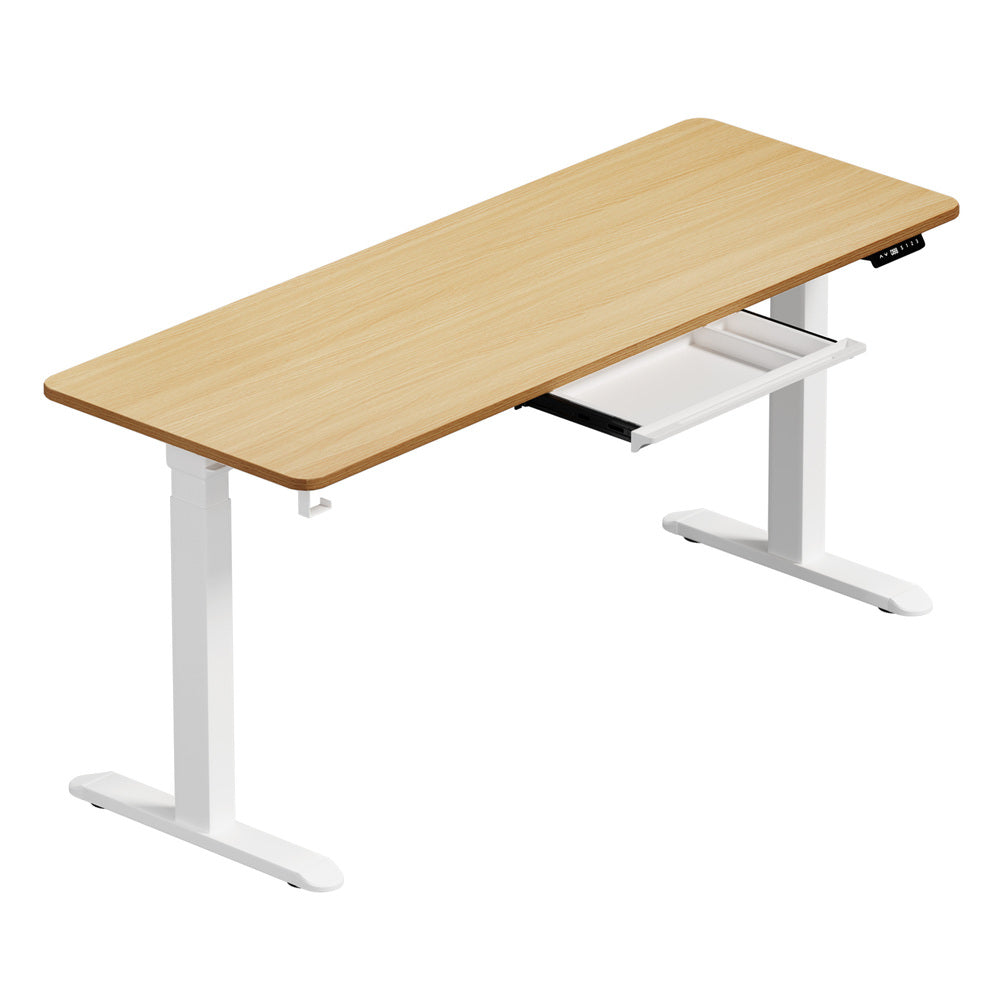Oikiture 160cm Electric Standing Desk with Drawer Adjustable White Oak-Standing Desk-PEROZ Accessories
