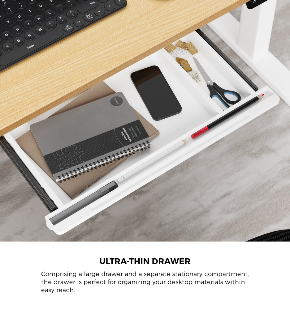 Oikiture 160cm Electric Standing Desk with Drawer Adjustable White Oak-Standing Desk-PEROZ Accessories