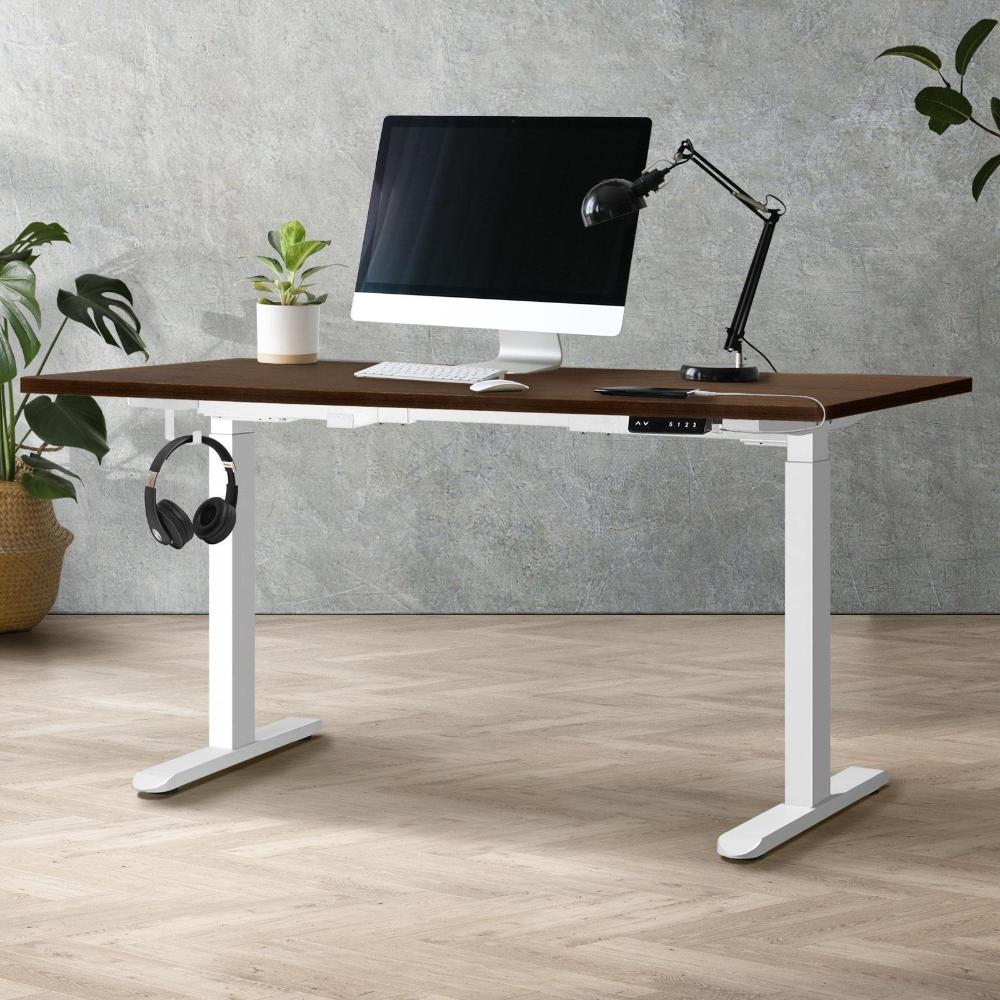 Oikiture Sit-Stand Desk Height Adjustable Desk White&amp;Walnut-Standing Desks-PEROZ Accessories