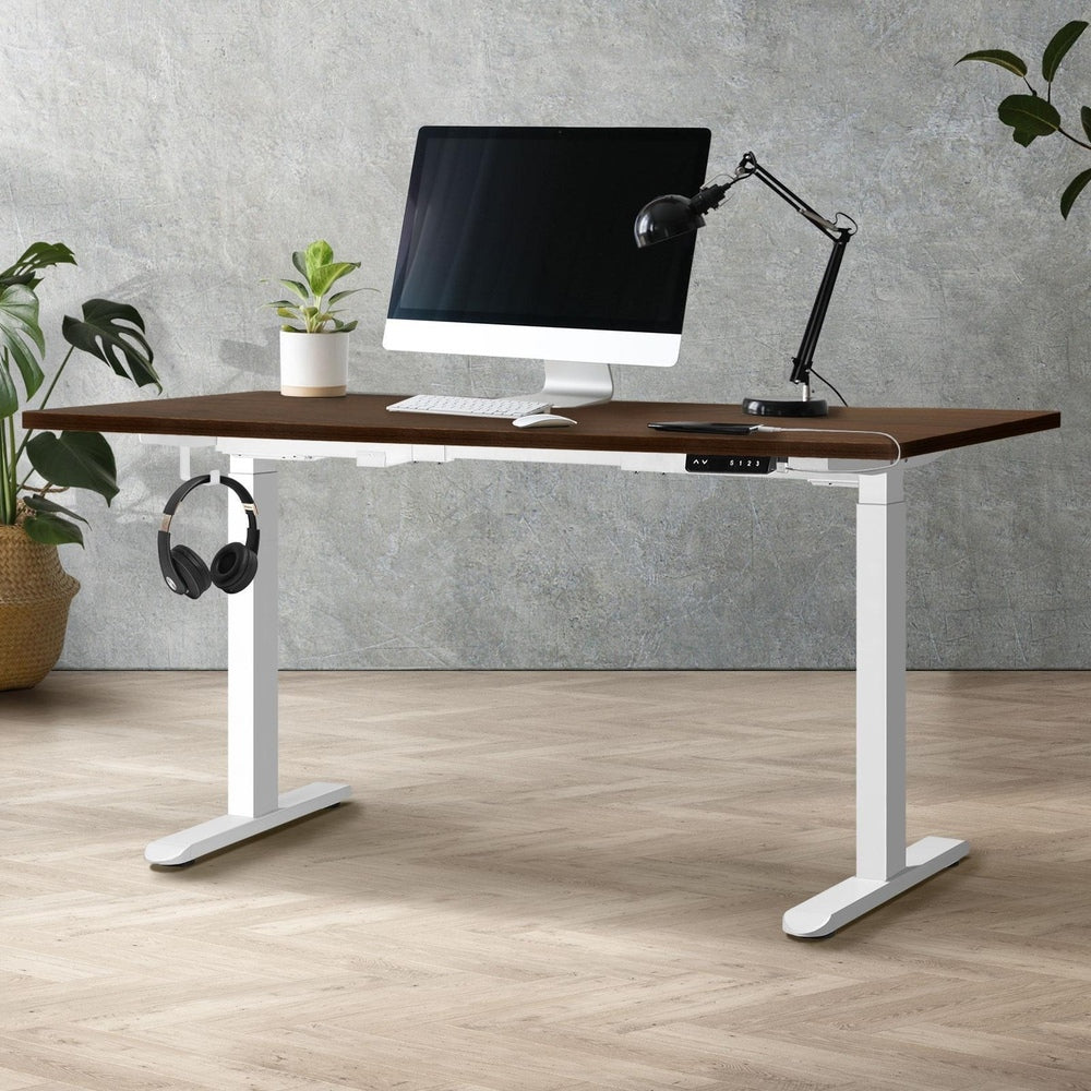 Oikiture Sit-Stand Desk Height Adjustable Desk White&amp;Walnut-Standing Desks-PEROZ Accessories
