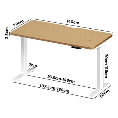 Oikiture Standing Desk Wireless Charging Dual Motor 140CM White &amp; Oak-Standing Desk-PEROZ Accessories