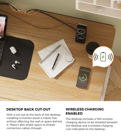 Oikiture Standing Desk Wireless Charging Dual Motor 140CM White &amp; Oak-Standing Desk-PEROZ Accessories