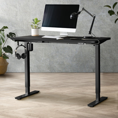 Oikiture Electric Standing Desk Single Motor Height Adjustable Sit Stand Table - Black/Black - 1200mm x 600mm-Office Desks-PEROZ Accessories