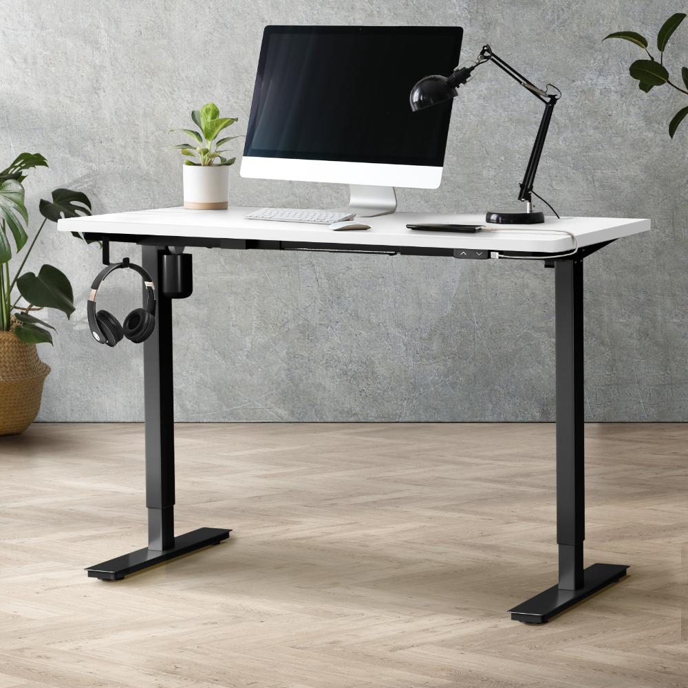 Oikiture Electric Standing Desk Single Motor Height Adjustable Sit Stand Table - Black/White - 1200mm x 600mm-Standing Desks-PEROZ Accessories