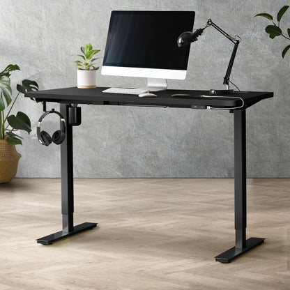 Oikiture Electric Standing Desk Single Motor Height Adjustable Sit Stand Table - Black/Black - 1400mm x 700mm-Office Desks-PEROZ Accessories