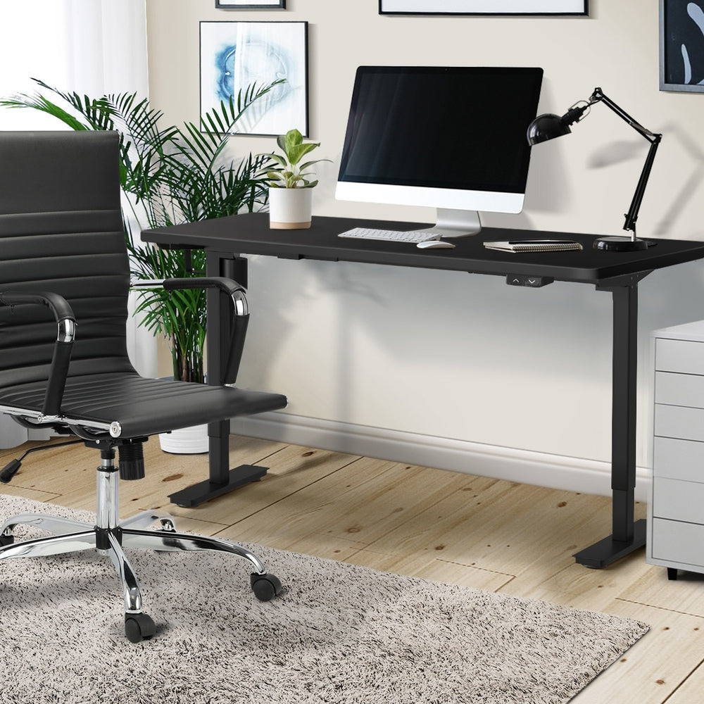 Oikiture Electric Standing Desk Single Motor Height Adjustable Sit Stand Table - Black/Black - 1400mm x 700mm-Office Desks-PEROZ Accessories